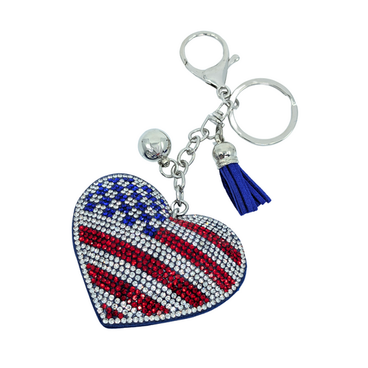 Sparkle Heart American Flag Car Keychain