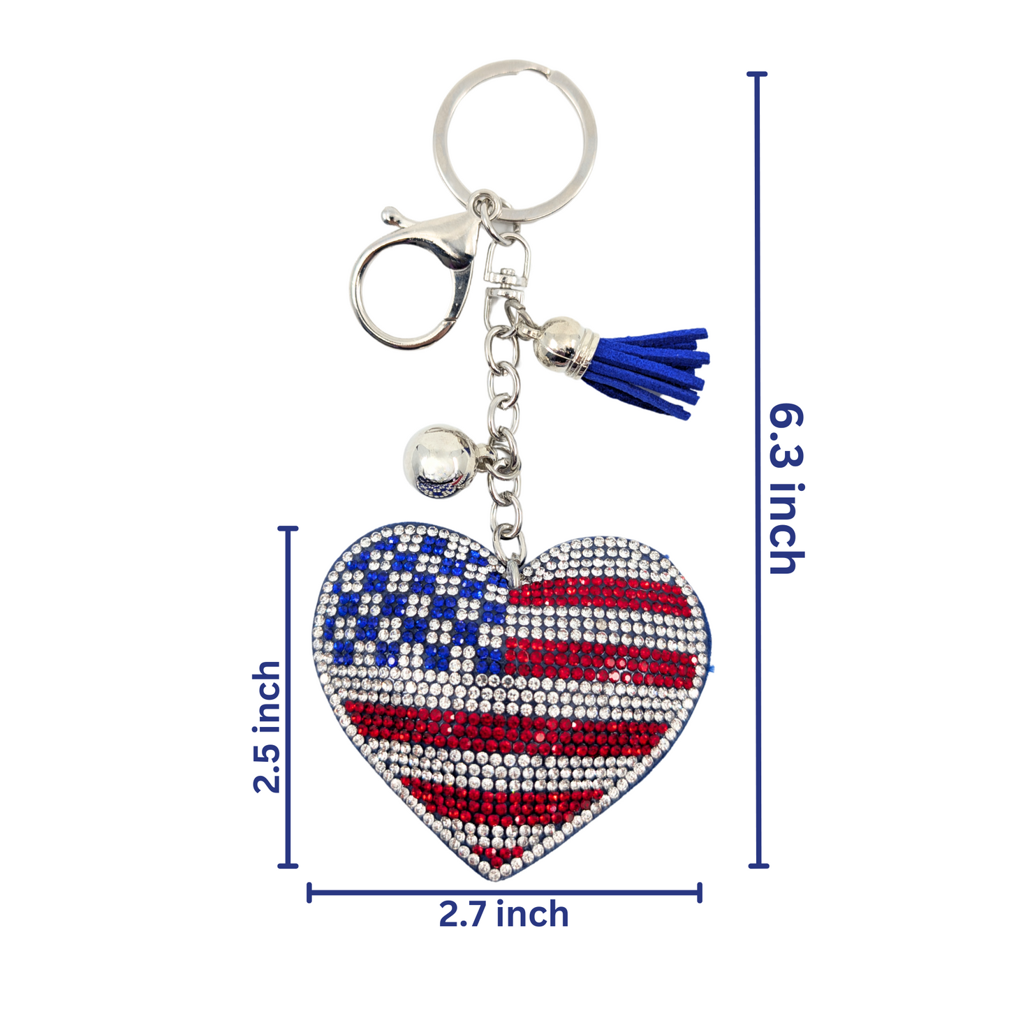 Sparkle Heart American Flag Car Keychain