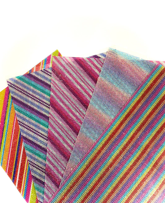Rainbow pattern Rhinestone Mesh | 9 ½” x 15 ½” Sheet