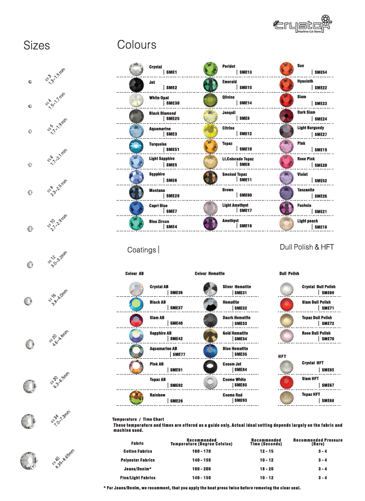 CrystAX Rhinestone Color Chart