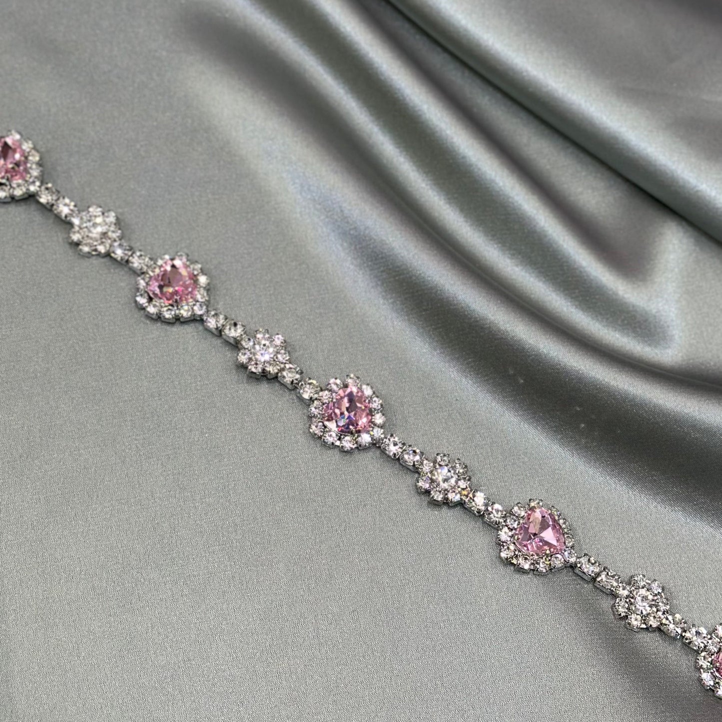 Pink Heart Rhinestone trim GZ-138 by yard