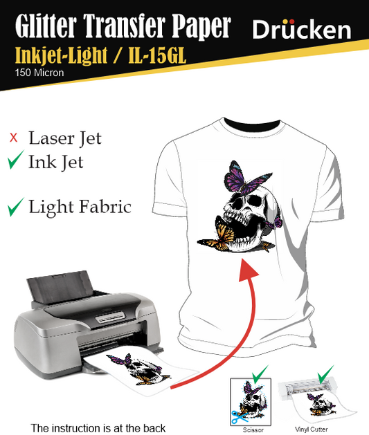 Glitter Transfer Paper / Inkjet - Light / IL-15GL / 150 Micron (10 Sheets/Bags)