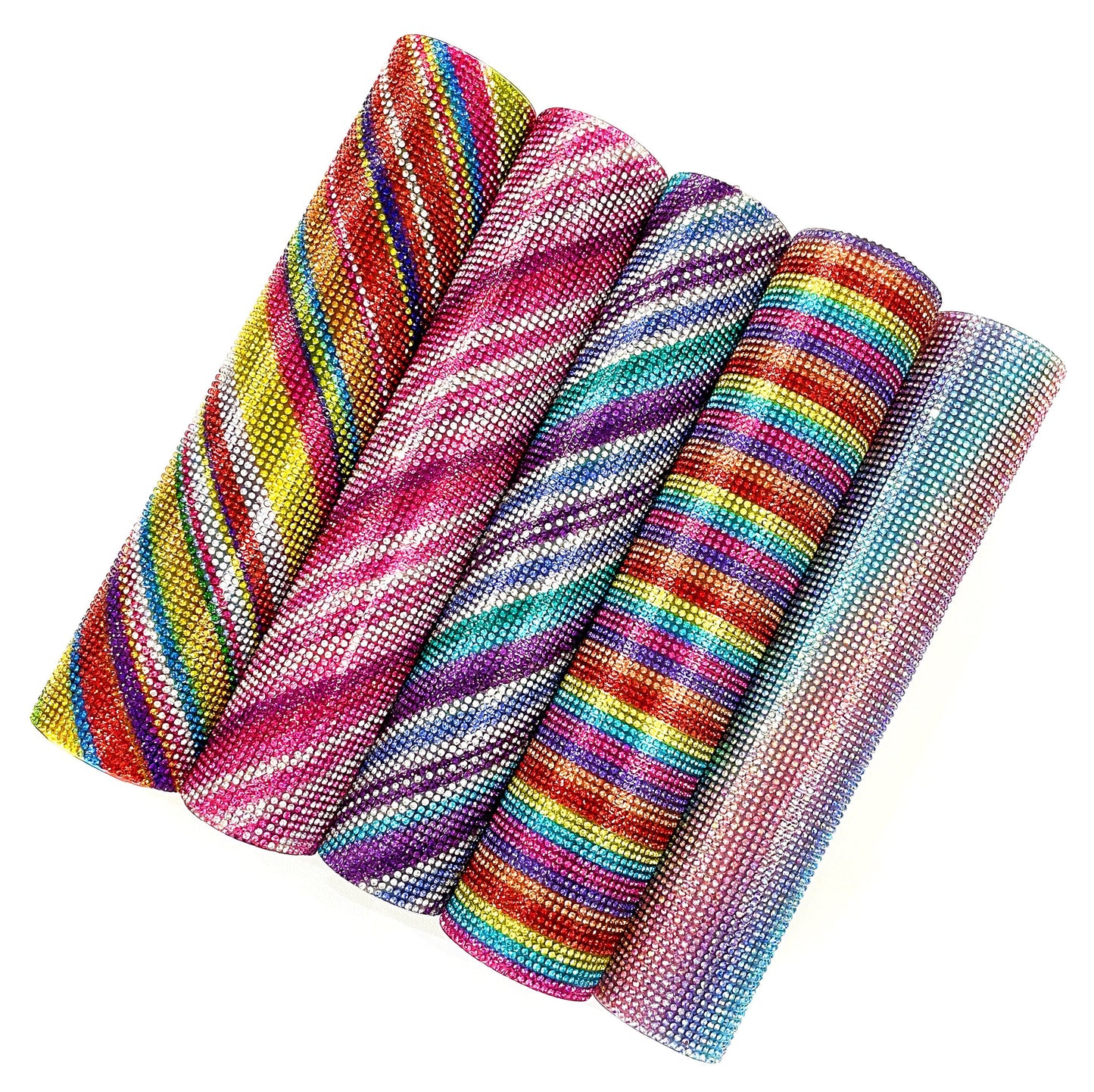 Rainbow pattern Rhinestone Mesh | 9 ½” x 15 ½” Sheet